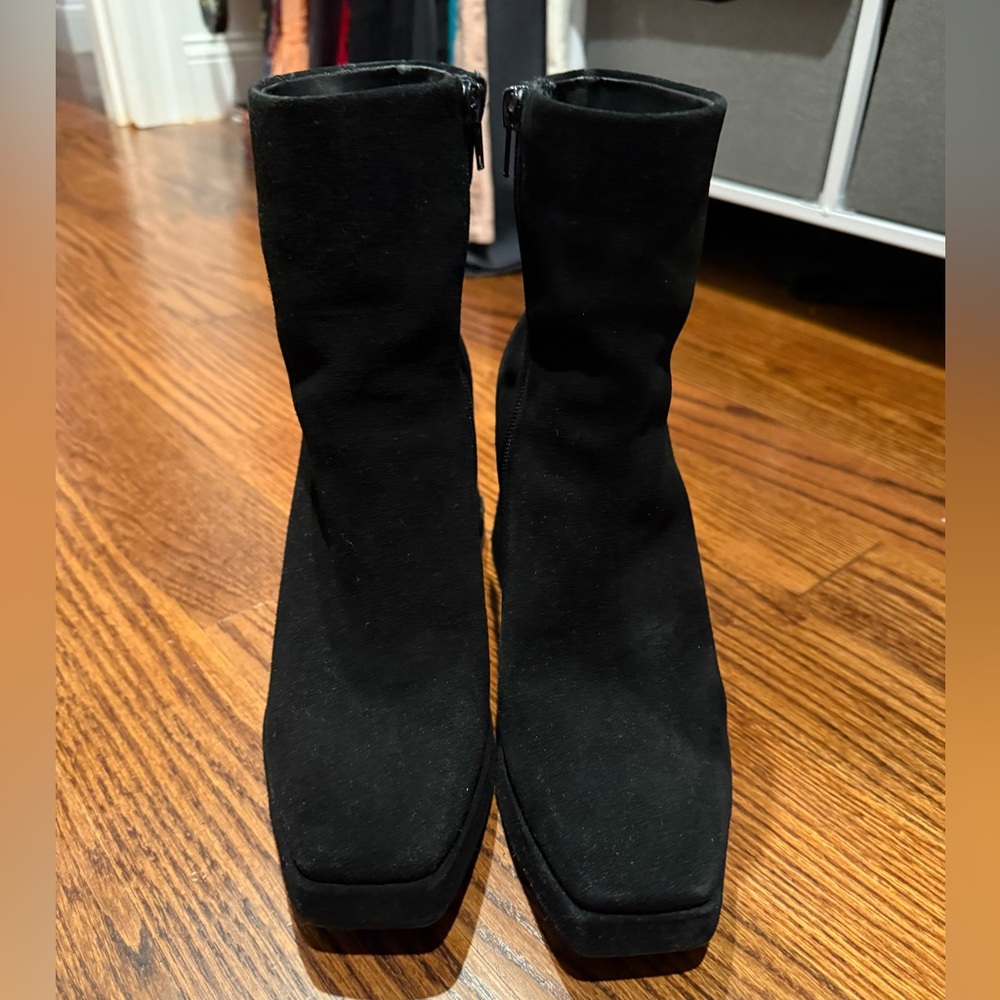 Black suede heeled boots size 8.5. Barely worn!